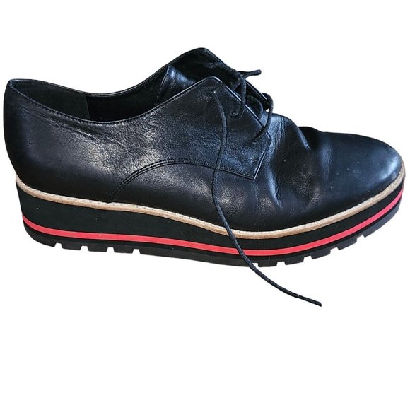 Eileen Fisher Black Leather Eddy Oxford Lace Up Platform Shoes Size 9.5 - Picture 2 of 7